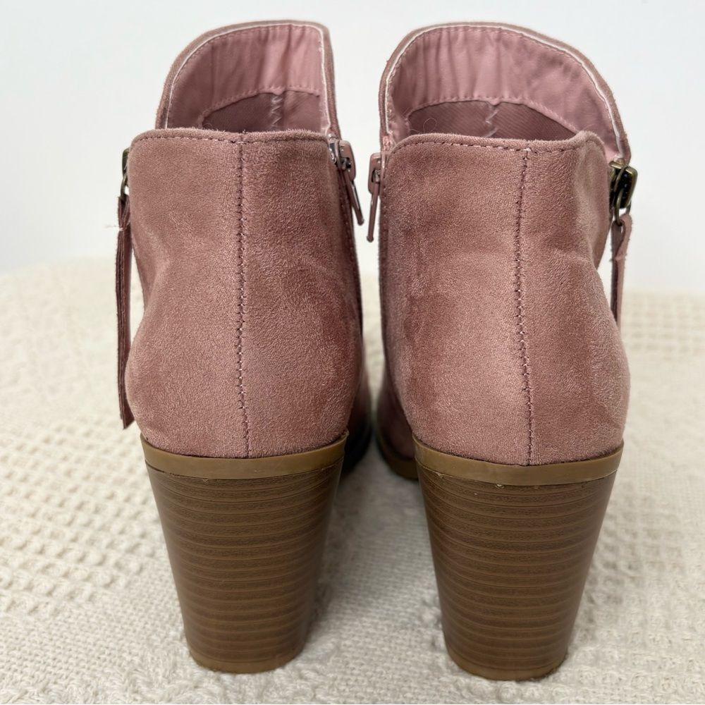Top Moda Pink Ankle Boots Faux Suede Block Heel Almond Toe Size 6.5 - Picture 7 of 9